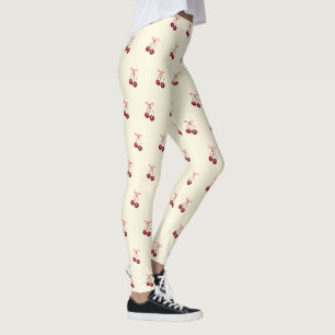 Legging Arcos e cerejas rosadas e bonitas em Creme