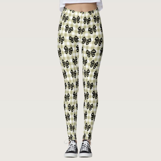 Legging Arcos pretas elegantes na xadrez verde (Frente)