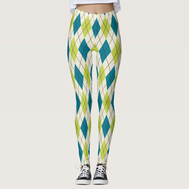 Legging Argyle azul e verde (Frente)