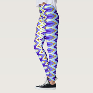 Legging Argyle calças azuis, laranja e brancas