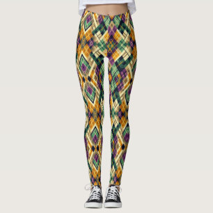 Legging Argyle Mardi Gras verde-roxo amarelo