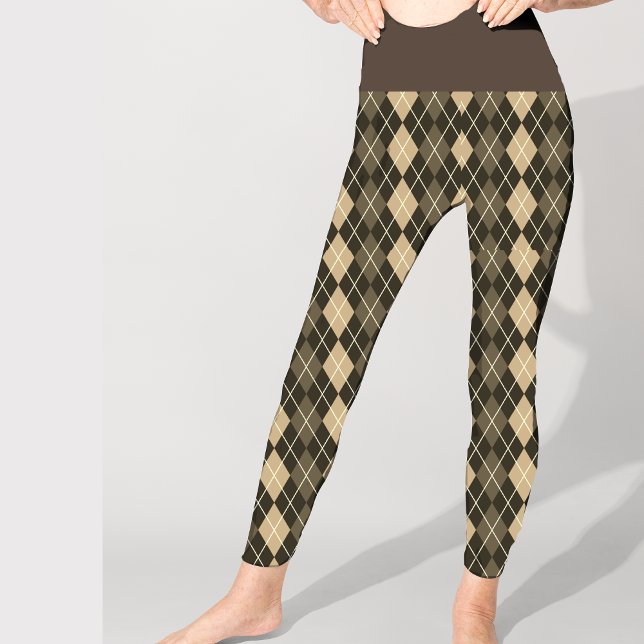 Legging Argyle Marrom Preto Padrão Elegante Bonito (Criador carregado)