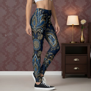 Legging Aria Grace Cobalt Lotus Paisley Design Ornamental