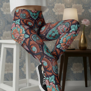 Legging Aria Grace Radiant Paisley Peony Boho Vintage