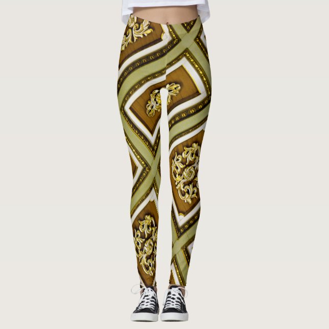 Legging Arquitetura marrom e verde (Frente)