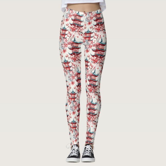 Legging Arquitetura Tradicional Asiática com Botânicos (Frente)