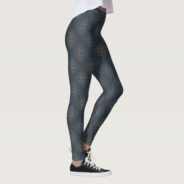 Legging Art Deco Alabere | Estrela Explosão Azul Meia-Noit (Direita)