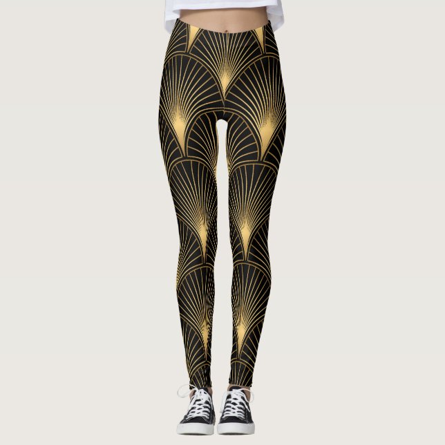 Legging Art Deco Black Dourado: Luxo sem costura (Frente)