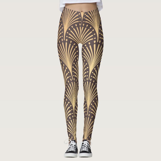 Legging Art Deco Dourado: Luxo Geométrico Minimalista (Frente)