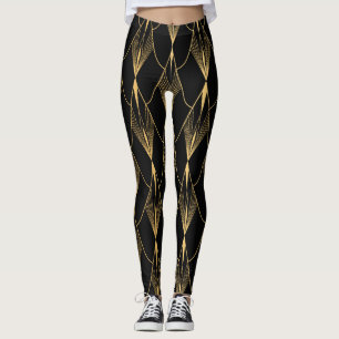 Legging Art Deco: Dourado Luxo sem costura preto