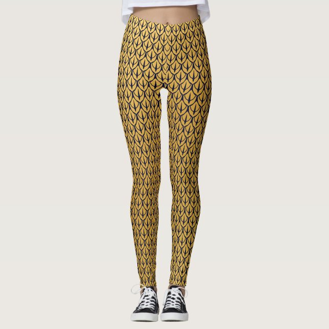 Legging Art Deco Dragon Scales - Blue and Gold Scales (Frente)