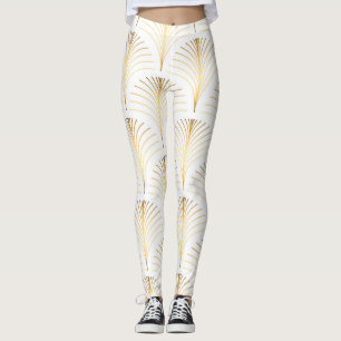 Legging Art Deco Floral: Elegância Ouro.