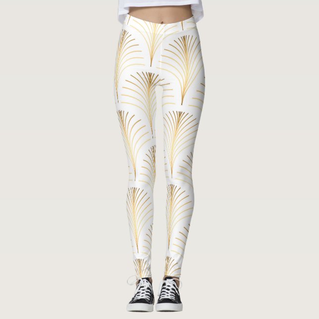 Legging Art Deco Floral: Elegância Ouro. (Frente)