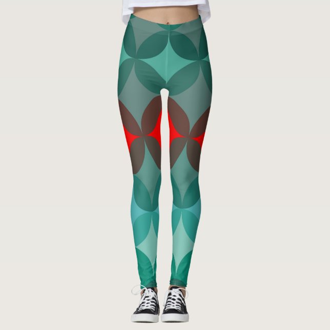 Legging art deco inspirou o teal e o abstrato vermelho (Frente)
