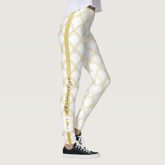 Legging Art Deco Ocean Wave Patten Dourada Glitter Seacava (Direita)