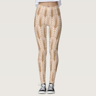Legging Art Deco Rosa: Penas de Peacock Ouro