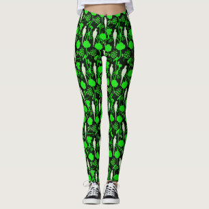 LEGGING ART DECO VERDE FLORES, PARRÓGÃOS BRANCOS A PRETO