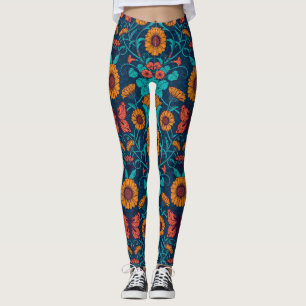 Legging Art Nouveau daisie em azul e amarelo