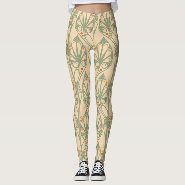 Legging Art Nouveau, Design de Papel de Parede Retro. (Frente)