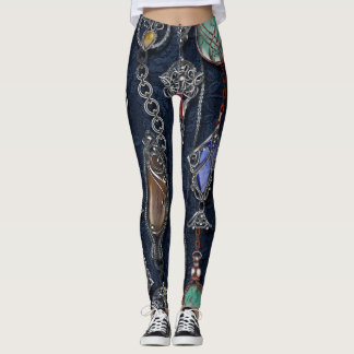 Legging Art Nouveau Floral: Denim Elegance.