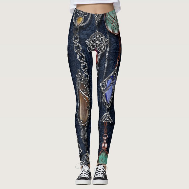 Legging Art Nouveau Floral: Denim Elegance. (Frente)