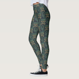 Legging Art Nouveau Floral Dourado e Verde