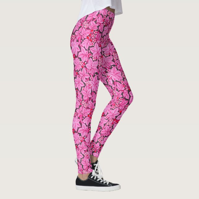 Legging Art Nouveau Morangos e Folhas, Rosa e Cinzas (Direita)