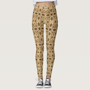 Legging Art Nouveau - Padrão Chinês - Castanho e bege