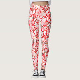 Legging Art Nouveau Red Hearts Foliage
