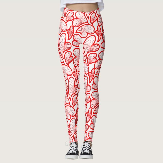 Legging Art Nouveau Red Hearts Foliage (Frente)