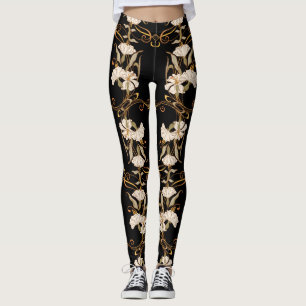 Legging Art Nouveau Style: Vintage Preto-Dourado.