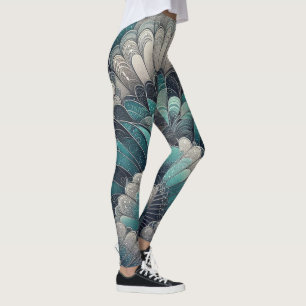 Legging Art Nouveau Ventiladores Azuis e Prateados