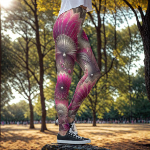 Legging Art Nouveau Ventiladores rosa e prateados