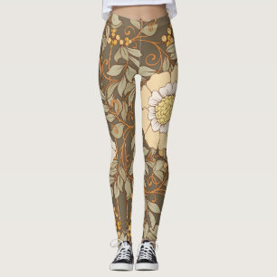 Legging Art Nouveau: Vintage Floral Decorativa.