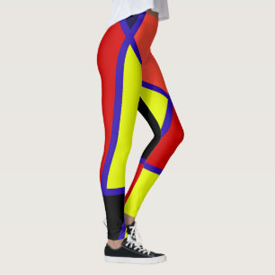 Legging Arte abstrata azul amarelo vermelho minimalismo