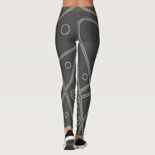 Legging Arte abstrata Chrcoa lCírculos de linha branca Min