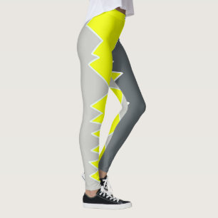 Legging Arte Abstrata Cinza Claro Amarelo Cinza Carvão