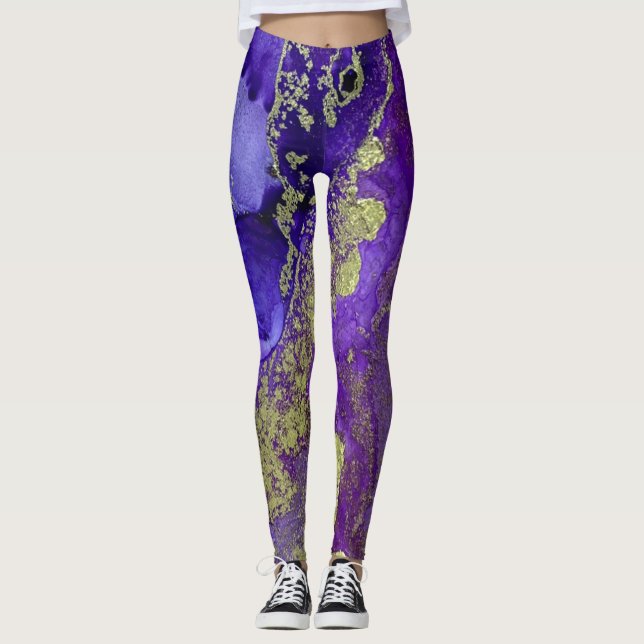 Legging Arte Abstrata com Tinta Alcoólica Ricas Roxas com  (Frente)