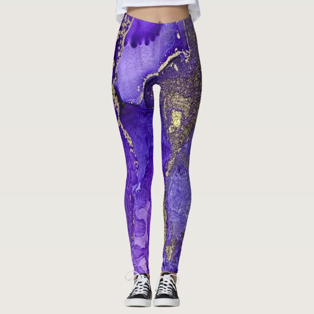 Legging Arte Abstrata com Tinta Alcoólica Ricas Roxas com  (Frente)