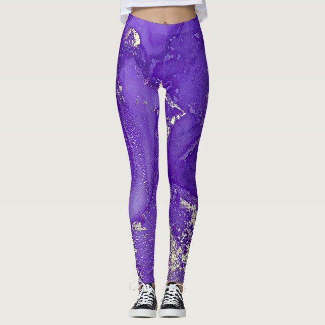 Legging Arte Abstrata com Tinta Alcoólica Roxa e Prata Org (Frente)