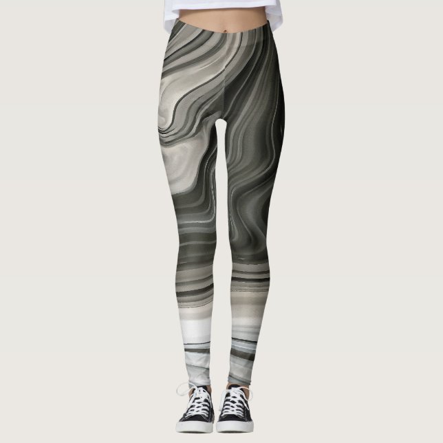 Legging Arte Abstrata de Derramamento Acrílico Monocromáti (Frente)