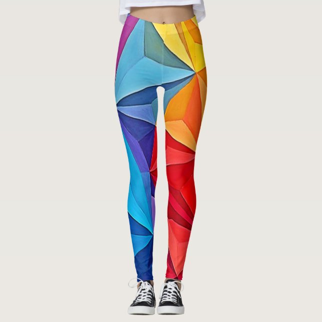 Legging Arte Abstrata de Prisma Geométrico Ousado (Frente)