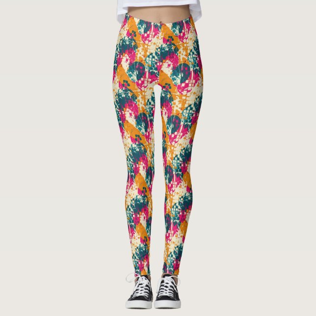 Legging Arte Abstrata de Rua Urbana com Blocos de Cor (Frente)