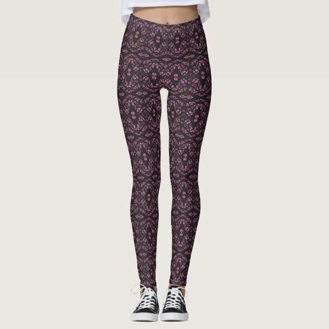 Legging Arte Abstrata em Gouache Rosa Preto Espectroscópic (Frente)