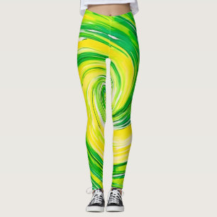 Legging Arte Abstrata Espiral Verde Amarelo