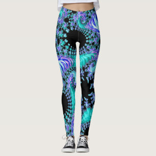 Legging Arte Abstrata Fractal Tentáculo Ciano Psicodélico