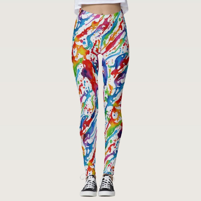 Legging Arte Abstrata Moderna Chuvisco de Cores Arco-íris (Frente)