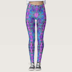 Legging Arte Abstrata Retro Groovy Azul, Rosa e Roxo