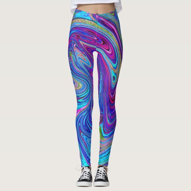 Legging Arte Abstrata Retro Groovy Azul, Rosa e Roxo (Frente)