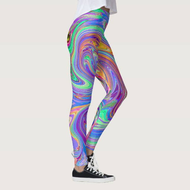 Legging Arte Abstrata Retro Groovy de Arco-íris de Cores P (Direita)
